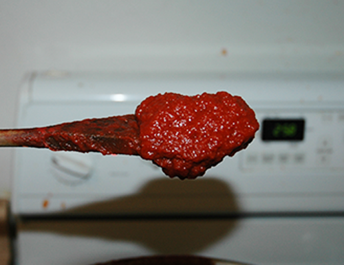 tomato paste on a spoon